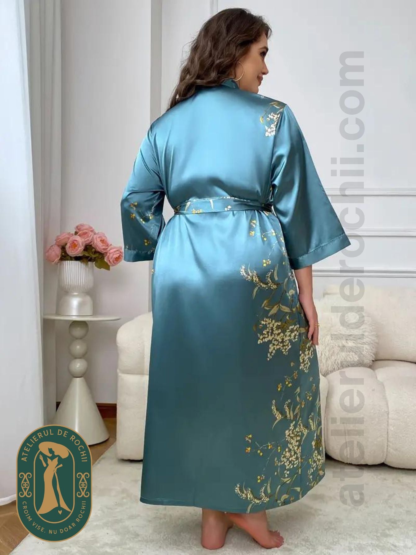 Halat Satin Dama Cassandra Albastru - model AR1