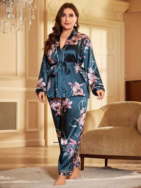 Pijama Noemi Elegantă din Satin - model Floral