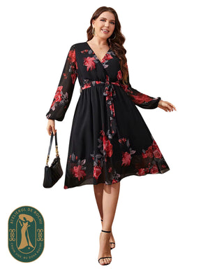 Rochie Alisha neagra floral - model AR33