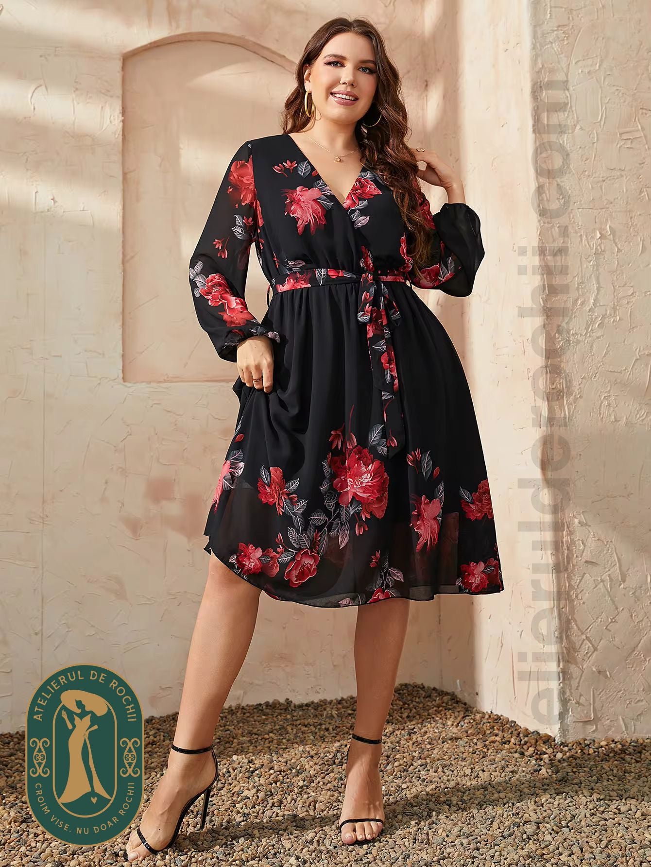 Rochie Alisha neagra floral - model AR33