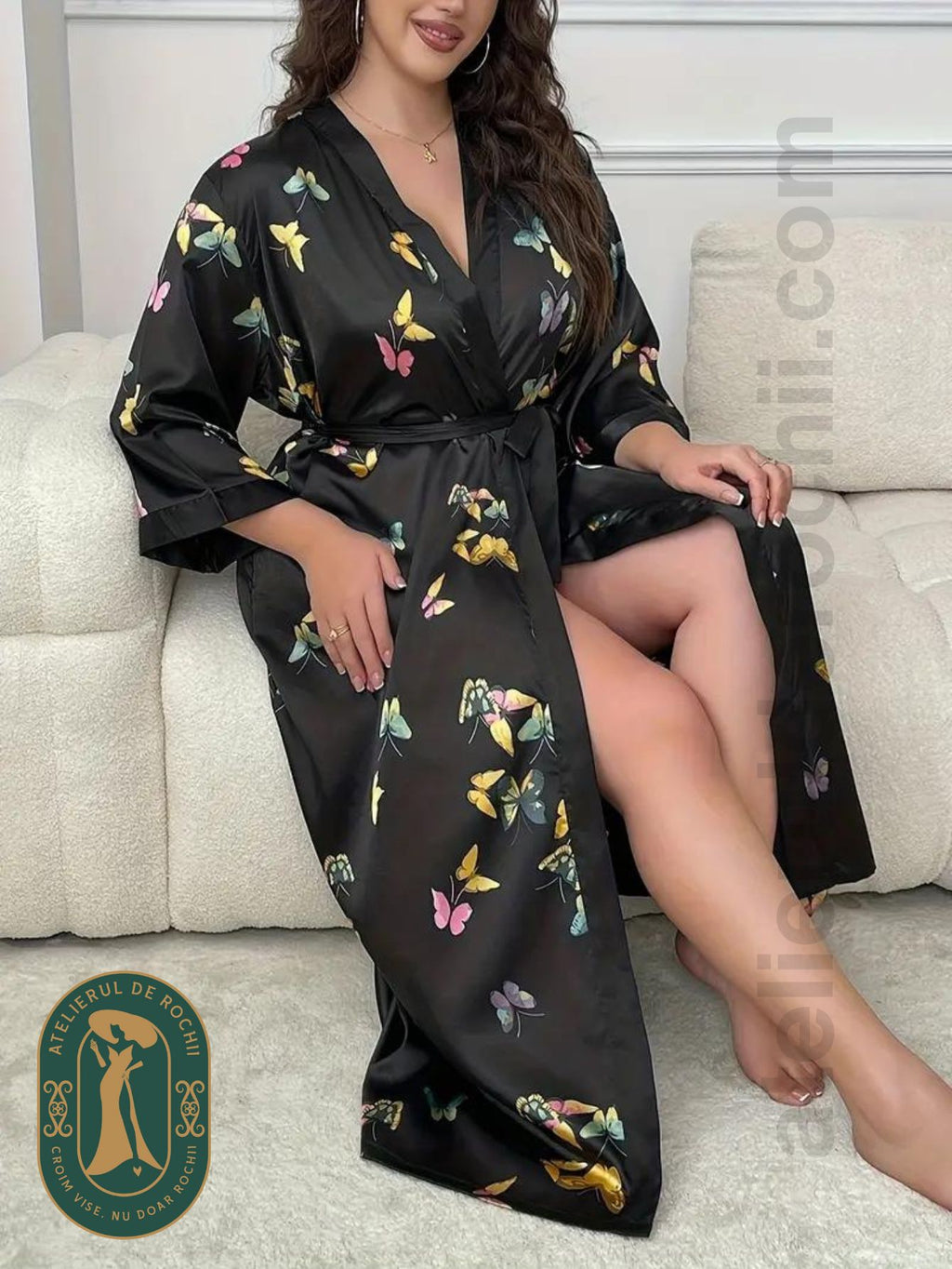 Halat Satin Dama Paula Negru - model AR3