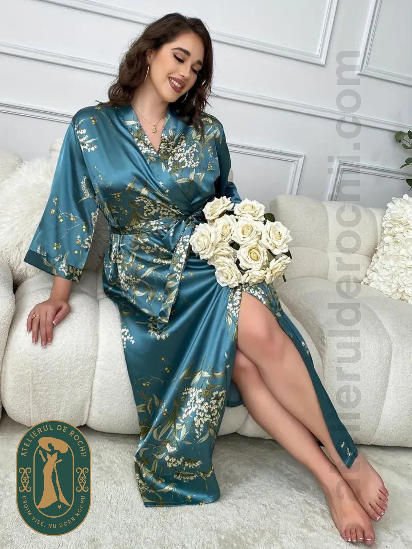 Halat Satin Dama Cassandra Albastru - model AR1