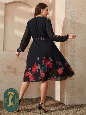 Rochie Alisha neagra floral - model AR33